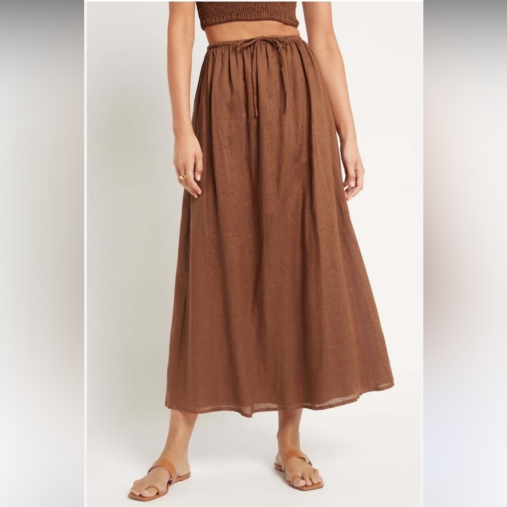 Anthropologie Faithfull the Brand Brown Flax Linen Pull on skirt size XS